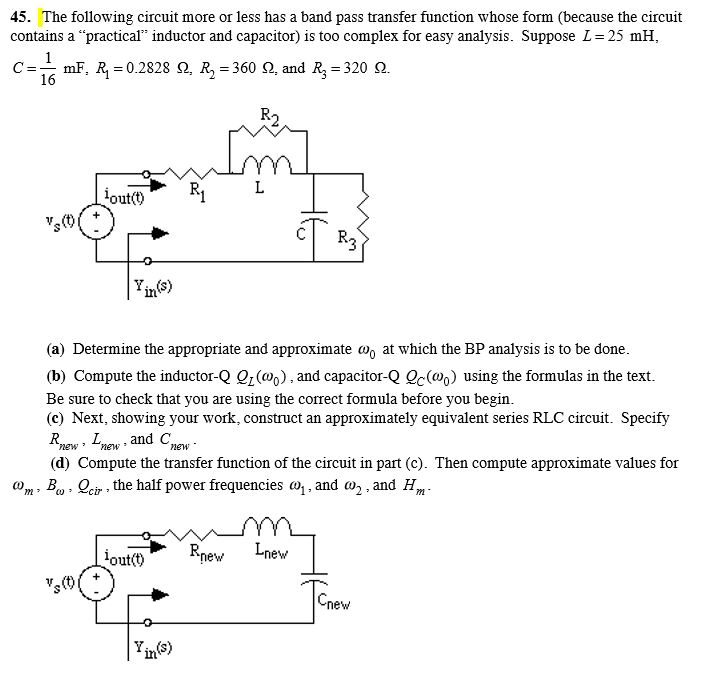 Solved The following circuit is more or less a band pass | Chegg.com