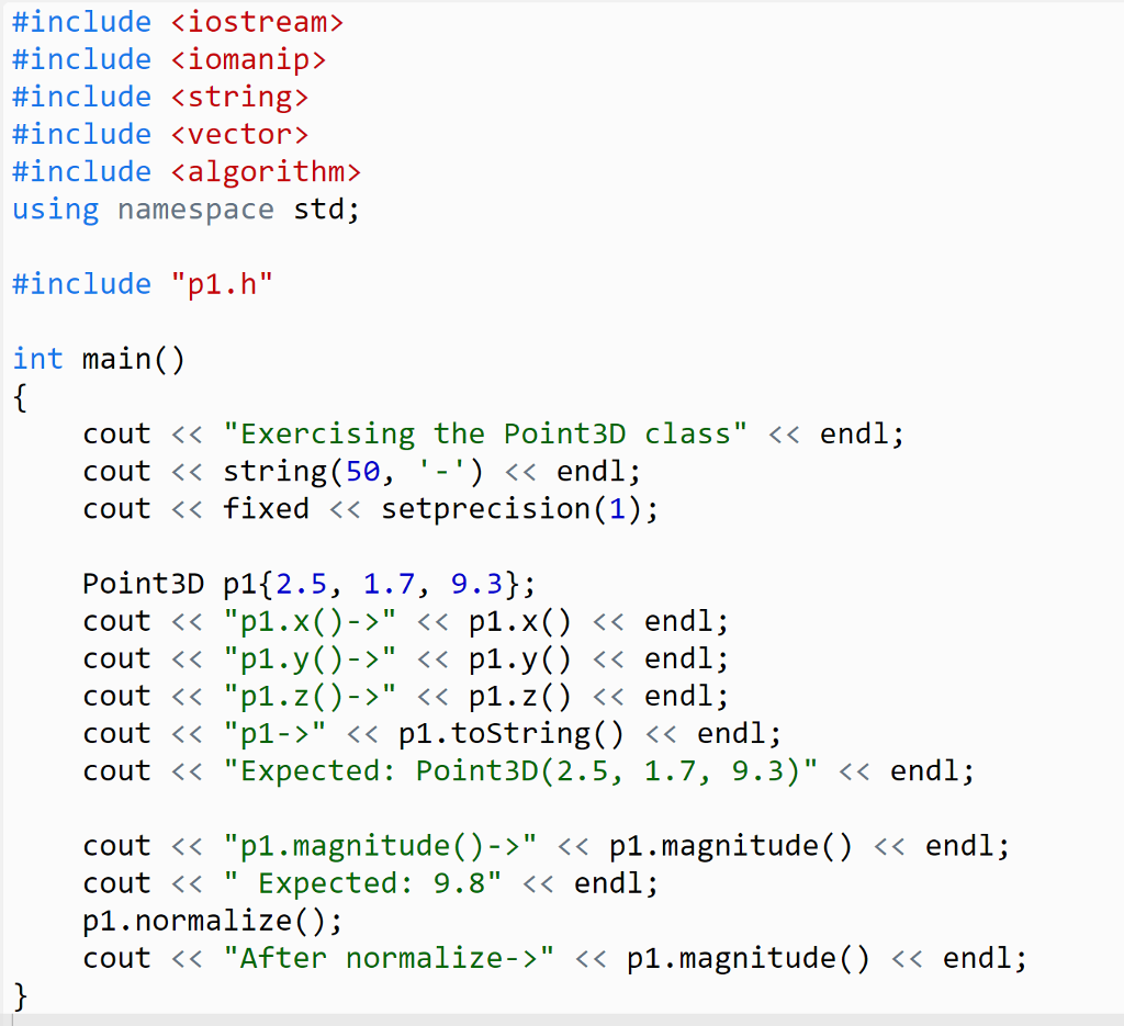 Solved 6 POINT3D Define a class named Point3D. The class has | Chegg.com