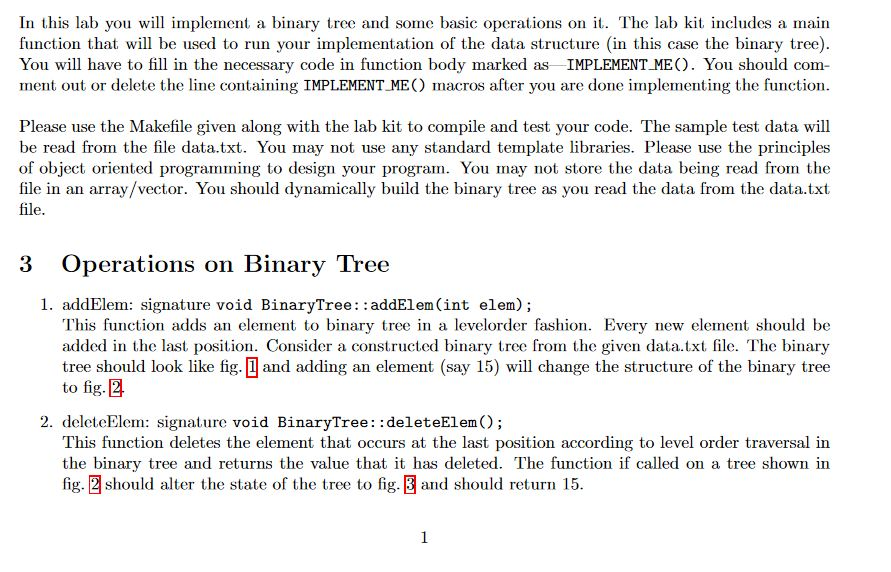 Solved In this lab you will implement a binary tree and some | Chegg.com