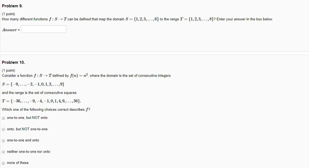 Solved Problem9 (1 point) How many different functions f : S | Chegg.com