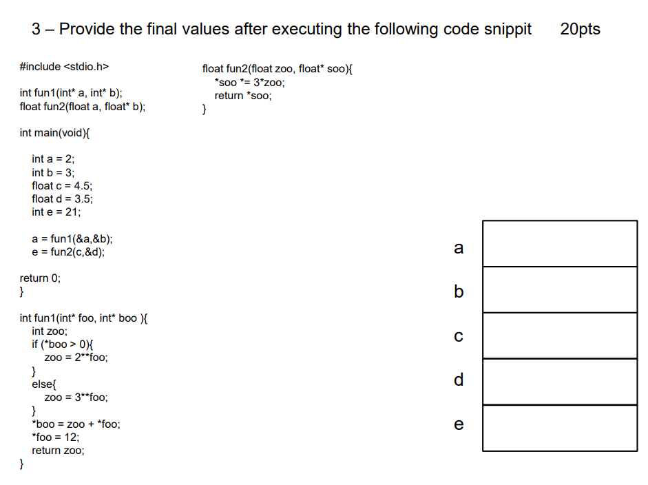 Solved Provide the final values after executing the | Chegg.com