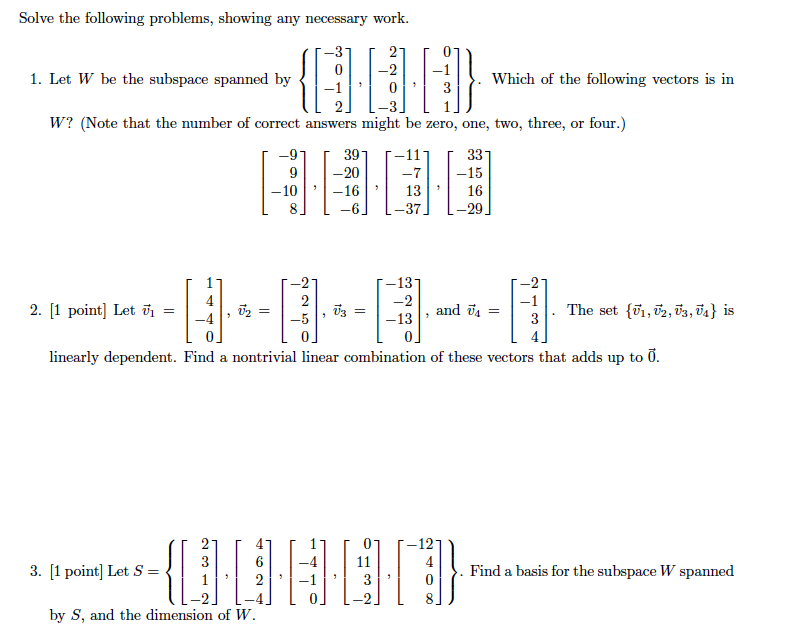 Solve the following problems, showing any necessary | Chegg.com
