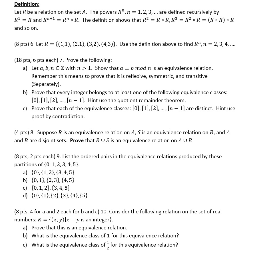 Solved Definition: Let R be a relation on the set A. The | Chegg.com