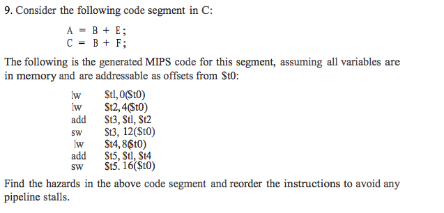 Solved 9. Consider The Following Code Segment In C: A = B + | Chegg.com