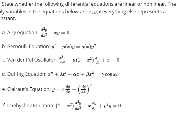 Solved State whether the following differential equations | Chegg.com