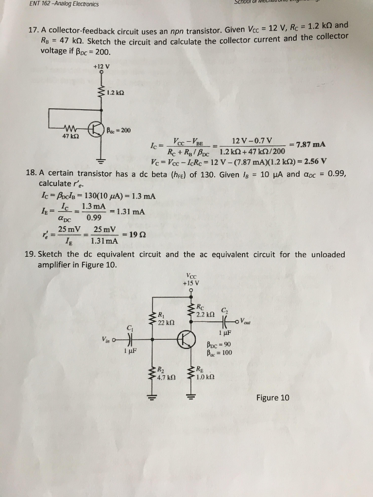 Solved B, Transistor Bias Circuits, BJT Amplifiers FETs And | Chegg.com