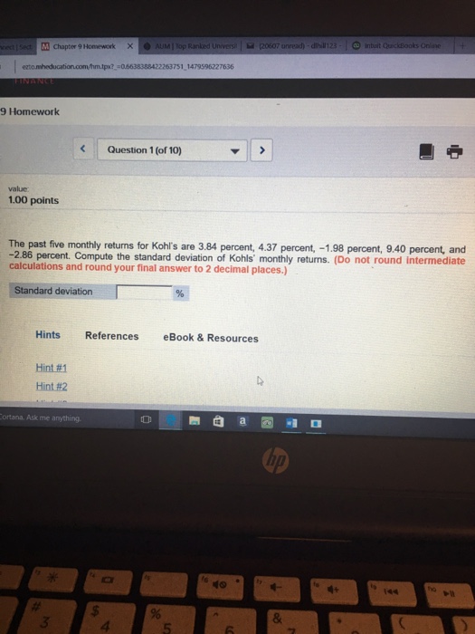 Solved The past five monthly returns for Kohl's are 3 84