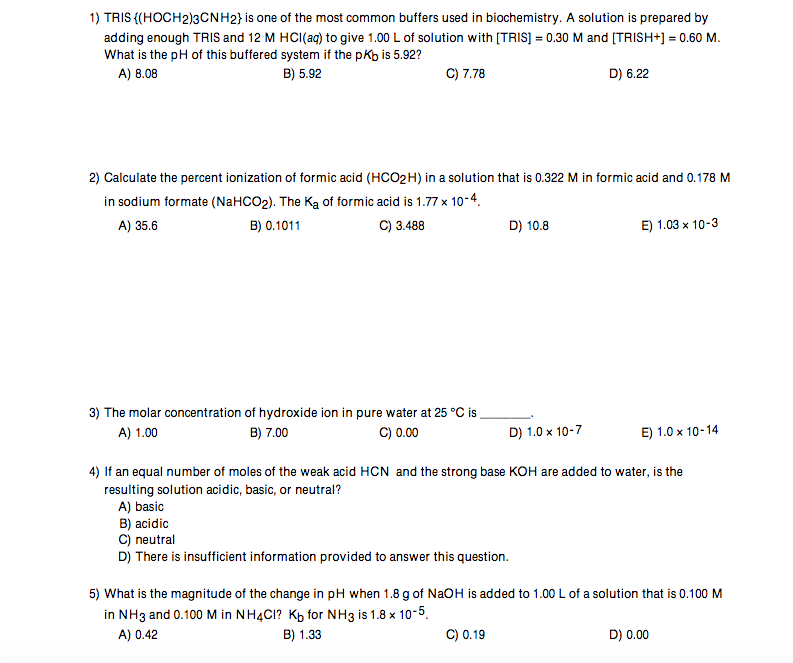 Solved 1) TRIS ((HOCH2)3CNH2 is one of the most common | Chegg.com