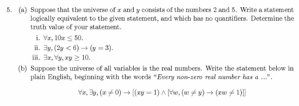 Solved 5. (a) Suppose that the universe of x and y consists | Chegg.com