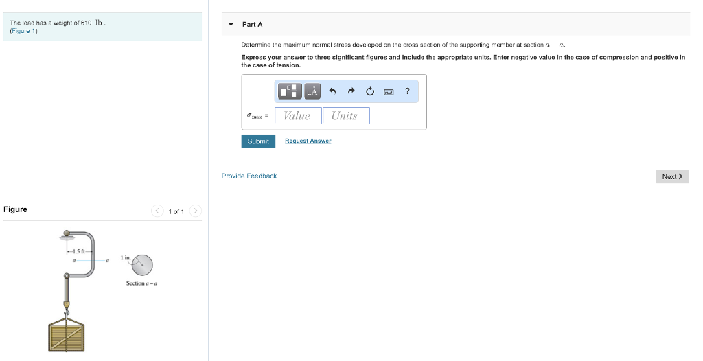 Solved The load has a weight of 610 Figure 1) lb Part A | Chegg.com