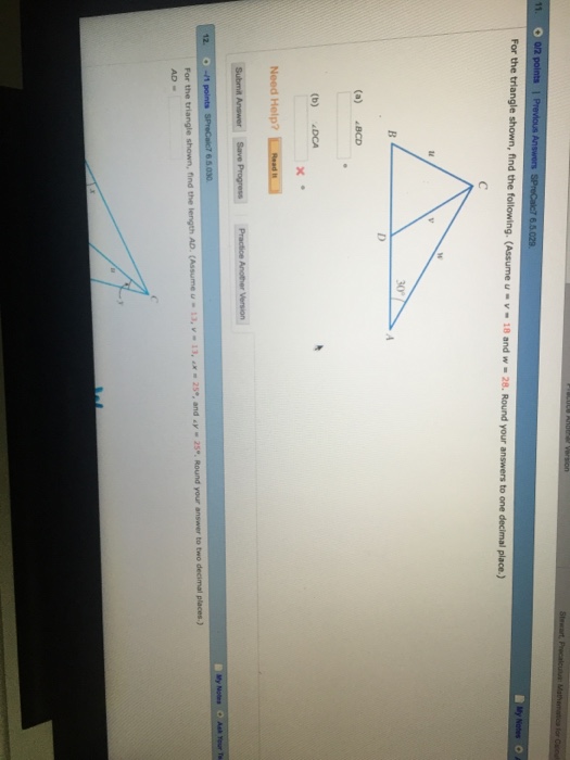 Solved For the triangle shown, find the following. (Assume u | Chegg.com