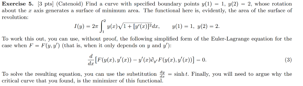 Find a curve with specified boundary points y(1) = 1, | Chegg.com