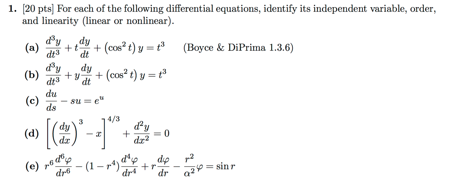 Solved For each of the following differential equations, | Chegg.com