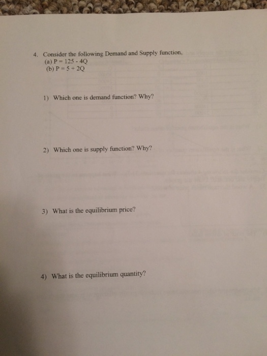 Solved Consider the following Demand and Supply function, P | Chegg.com
