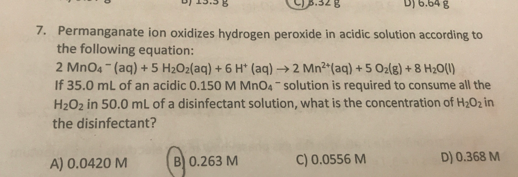 Solved Permanganate ion oxidizes hydrogen peroxide in acidic | Chegg.com