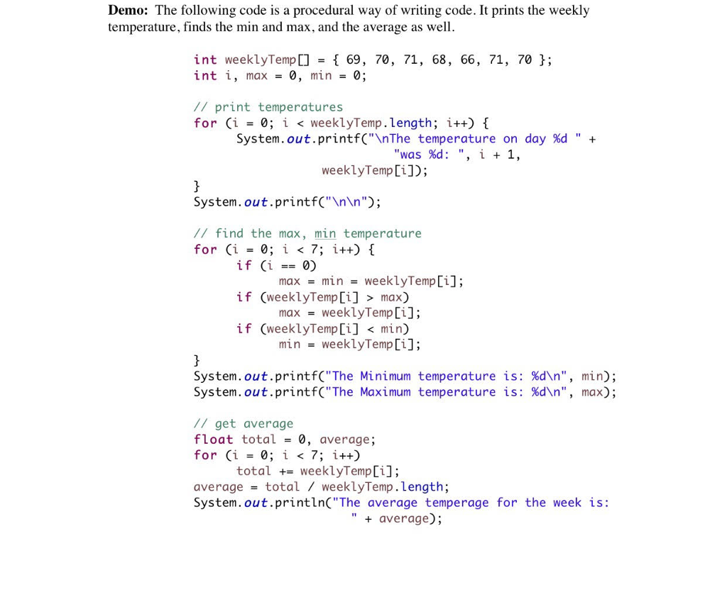 Solved Demo: The following code is a procedural way of | Chegg.com