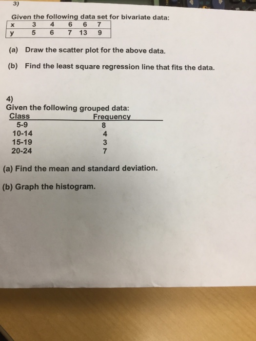 Solved Given The Following Data Set For Bivariate Data Chegg