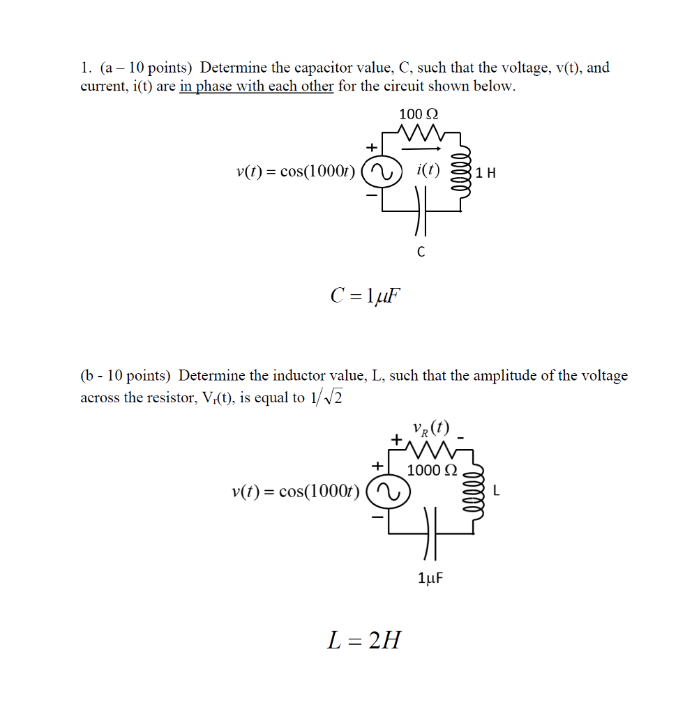 Solved 1. (a-10 points) Determine the capacitor value, C, | Chegg.com