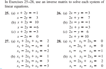 Solved In Exercises 25-28, use an inverse matrix to solve | Chegg.com