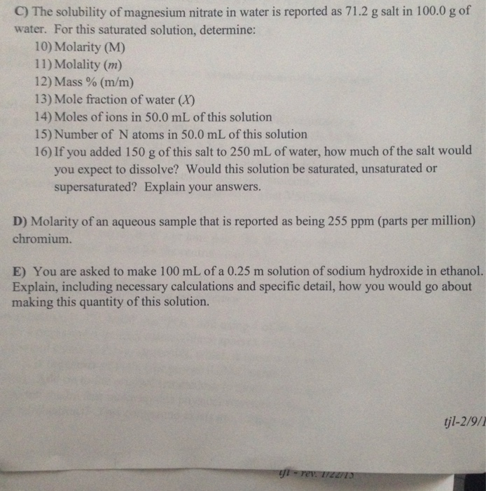 C) The solubility of magnesium nitrate in water is