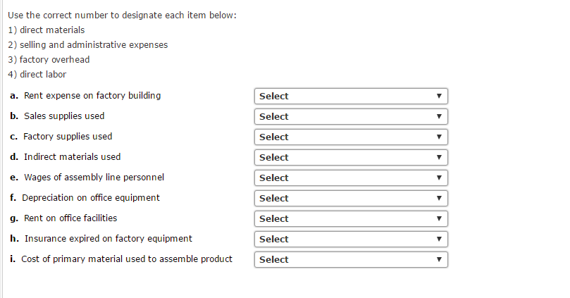 Solved Use the correct number to designate each item below: | Chegg.com