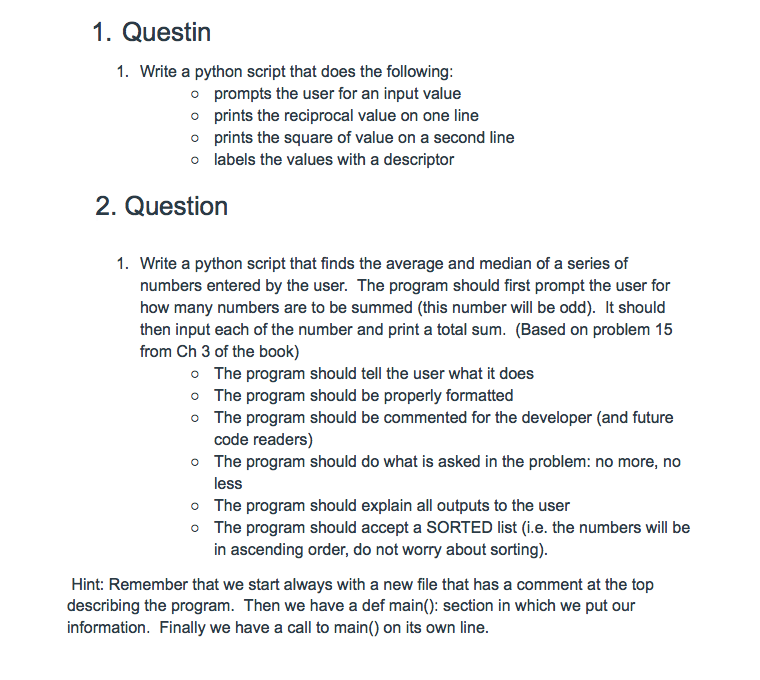 Solved 1. Questin 1. Write a python script that does the | Chegg.com