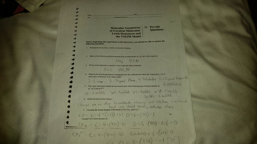 Solved Molecular Geometries 11 Prelab Questions of Covalent