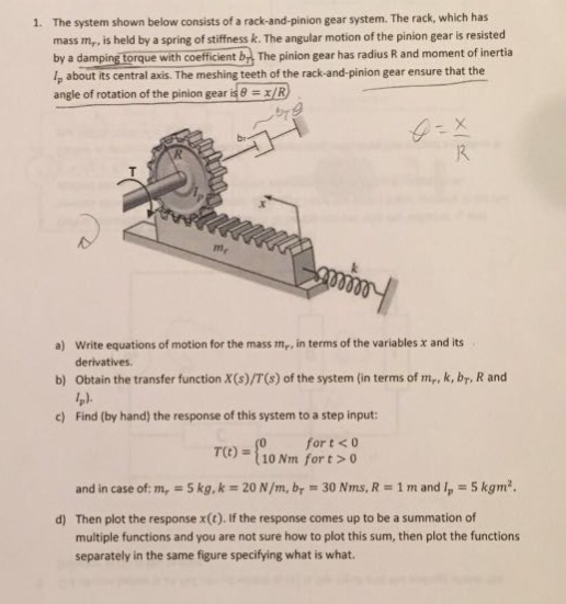 Solved The system shown below consists of a rack-and-pinion | Chegg.com