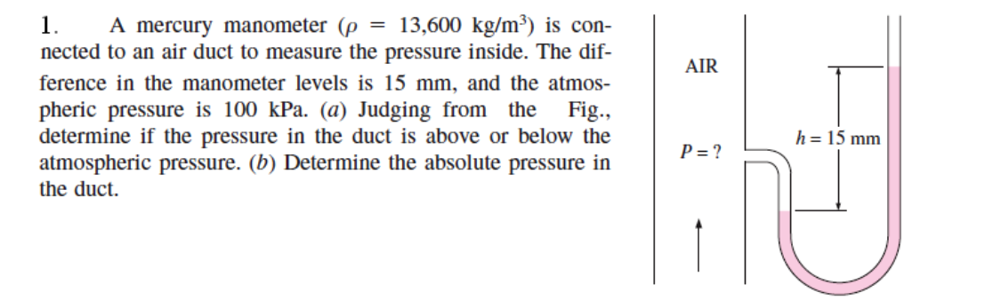 Solved A Mercury Manometer (rho = 13,600 Kg/m3) Is Connected | Chegg.com