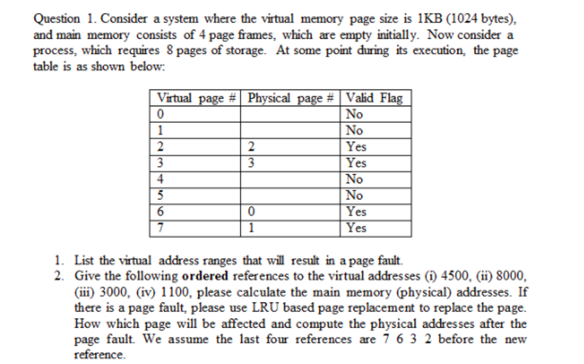 Solved Consider a system where the virtual memory page size