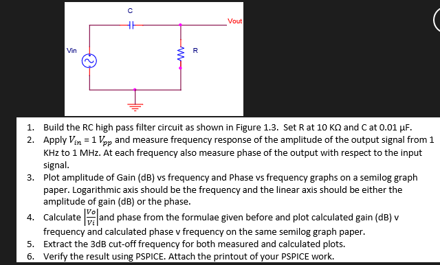 Solved 1. Build the RC high pass filter circuit as shown in | Chegg.com