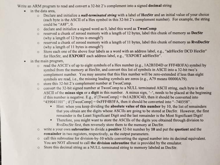 Solved Write An ARM Program To Read And Convert A 32 bit 2 s Chegg