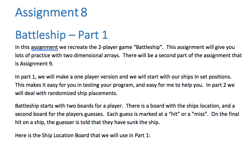 assignment 8 battleship code