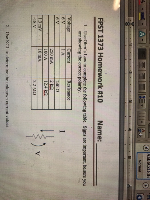 Solved Use Ohm's Law to complete the following table. Signs | Chegg.com