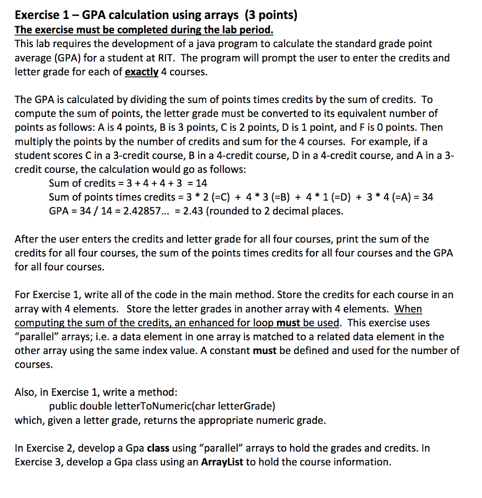 Solved Exercise 1- GPA calculation using arrays (3 points) | Chegg.com