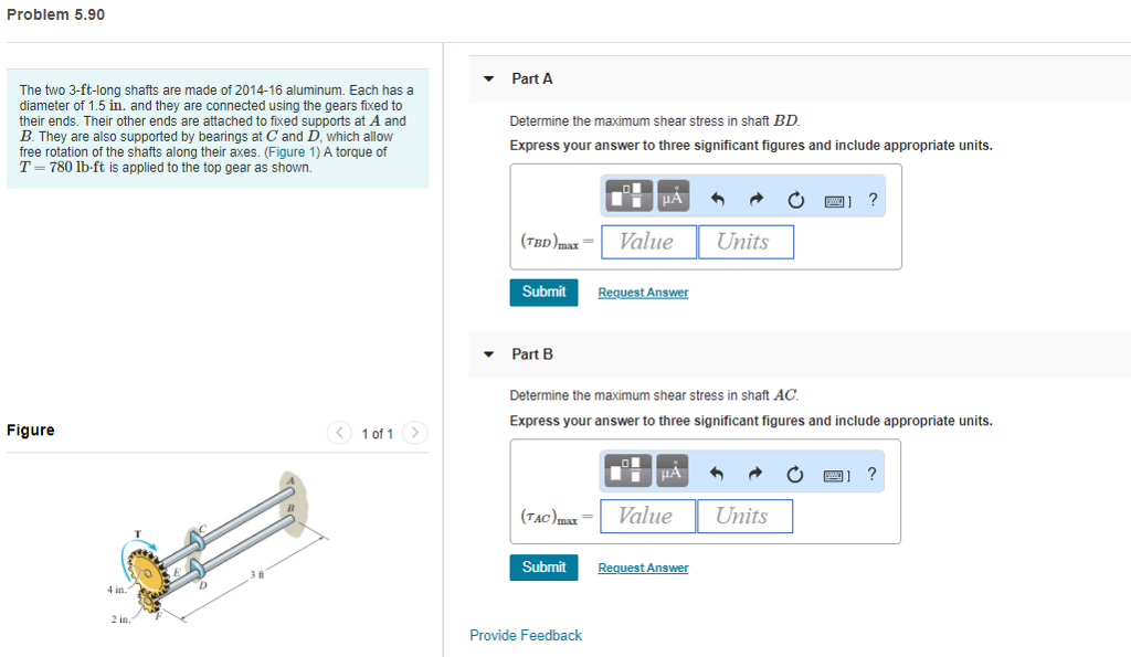Long Shaft Problem Solved Problem 5.90 Part A The two 3-ft-long shafts are | Chegg.com