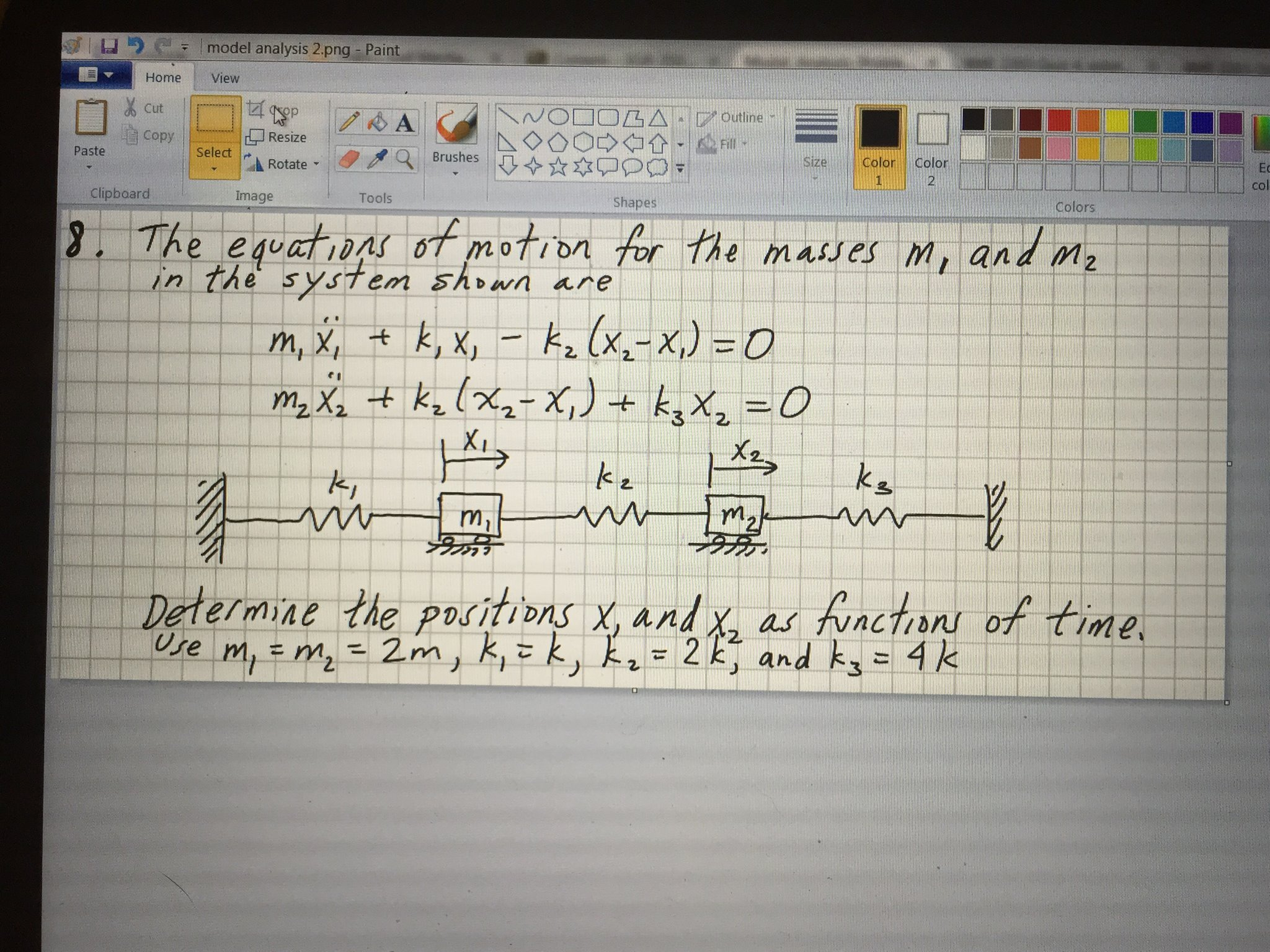 Solved The equation of motion for the masses m1 and m2 in | Chegg.com