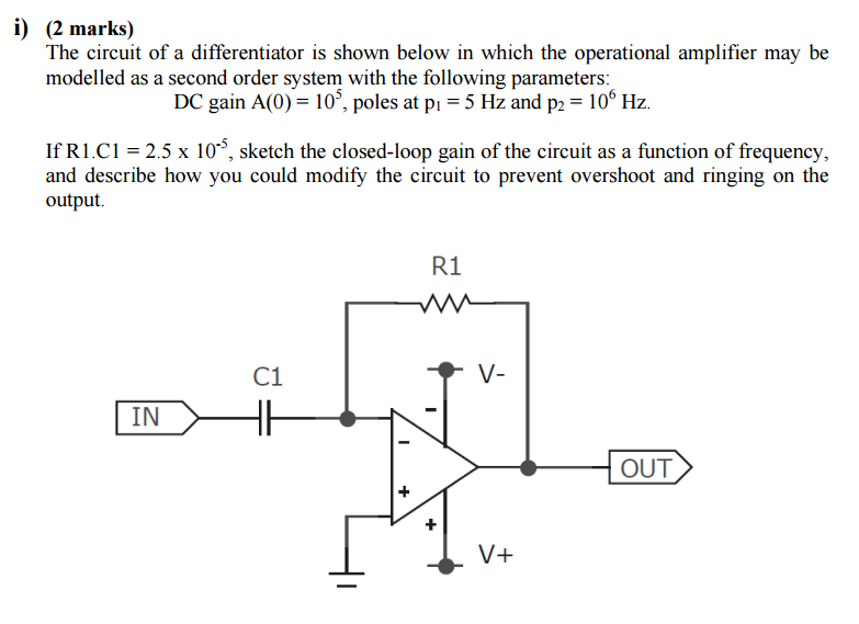 Solved The circuit of a differentiator is shown below' in