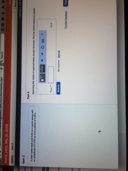Solved A child rocks back and forth on a porch swing with an