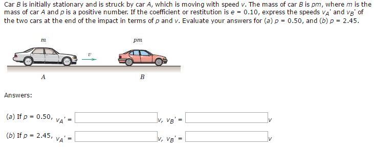 Solved Car B is initially stationary and is struck by car A, | Chegg.com