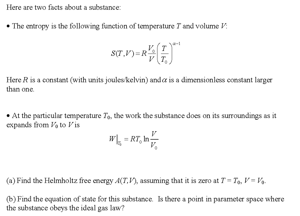 Here are two facts about a substance: The entropy is | Chegg.com