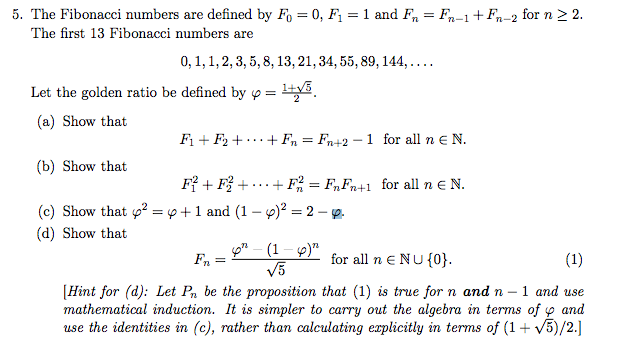 Solved The Fibonacci numbers are defined by F0 = 0, Fl = 1 | Chegg.com