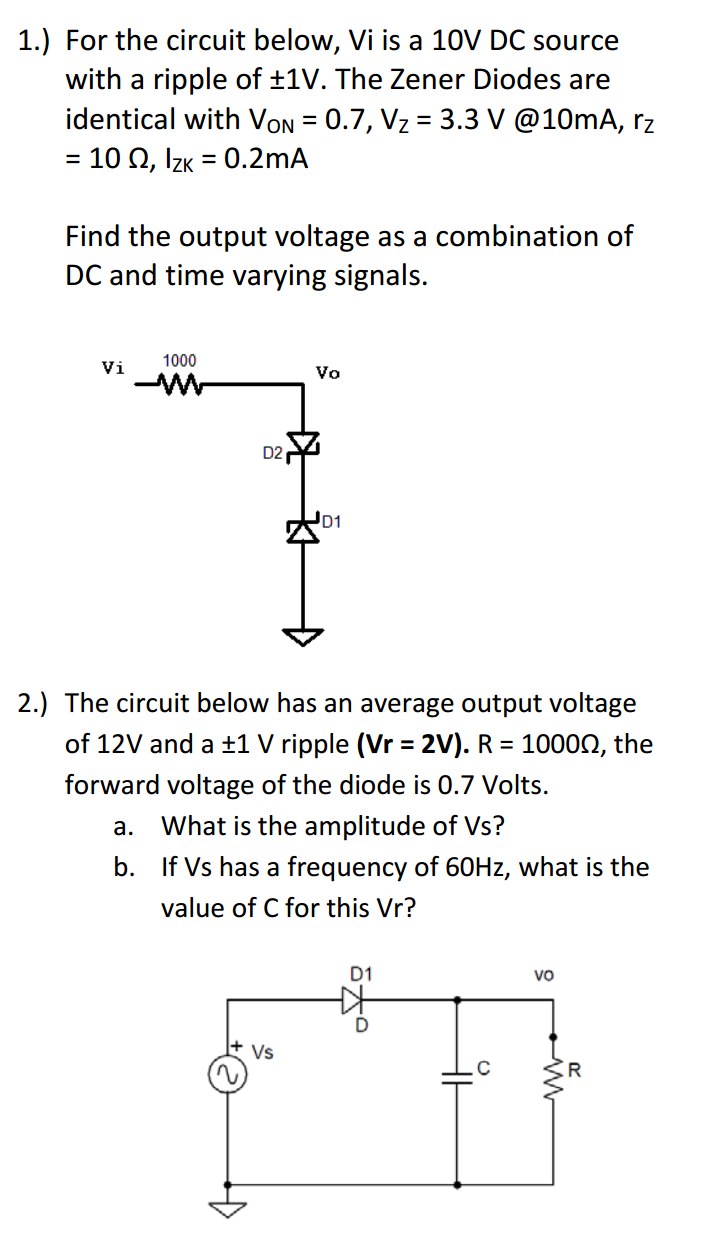 Solved For the circuit below, Vi is a 10V DC source with a | Chegg.com