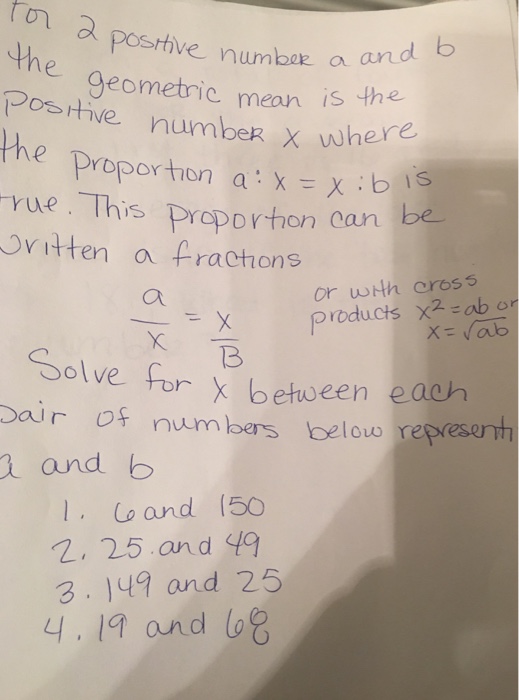 Solved For 2 Positive Number A And B The Geometric Mean Is | Chegg.com