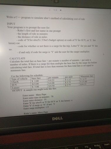 Solved write a C++ program to simulate uber's method of | Chegg.com