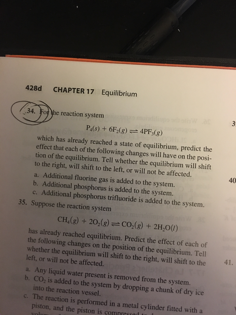 Solved 428d CHAPTER 17 Equilibrium 34. For he reaction | Chegg.com