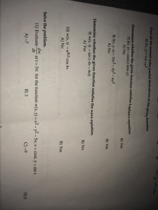 Solved Find All The Second Order Partial Derivatives Of The Chegg