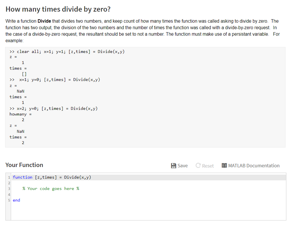 Solved How many times divide by zero? Write a function
