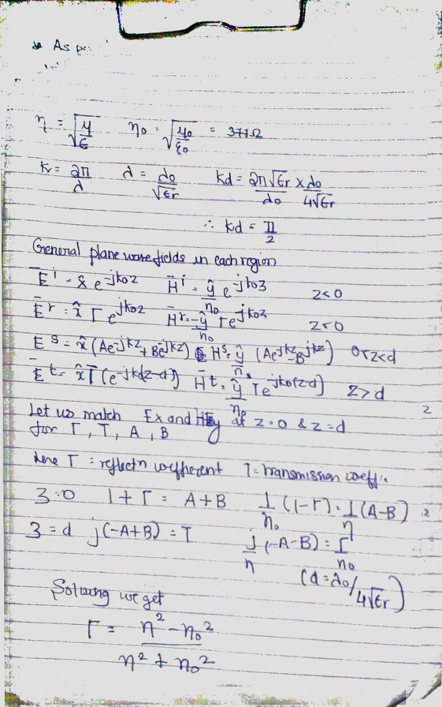 (Solved) - A plane wave is normally incident on a dielectric slab of ...