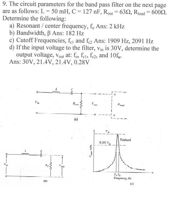 Solved The circuit parameters for the band pass filter shown | Chegg.com